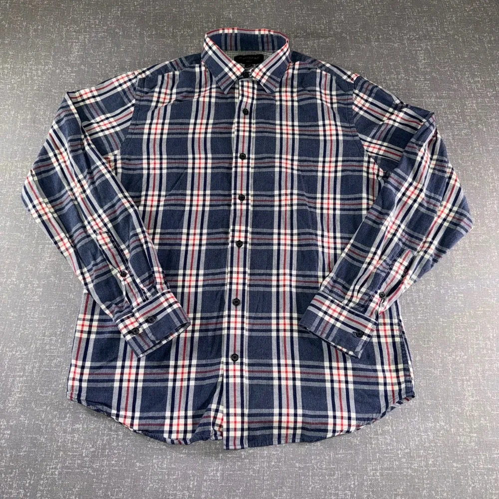 Banana Republic Mens Slim‎ Fit Plaid Button Down Shirt Navy Red White Small S